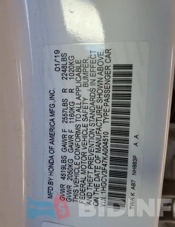 1HGCV3F47KA004510 Photo# 12