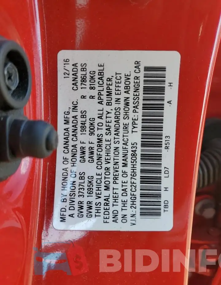 2HGFC2F76HH508435 Photo# 12