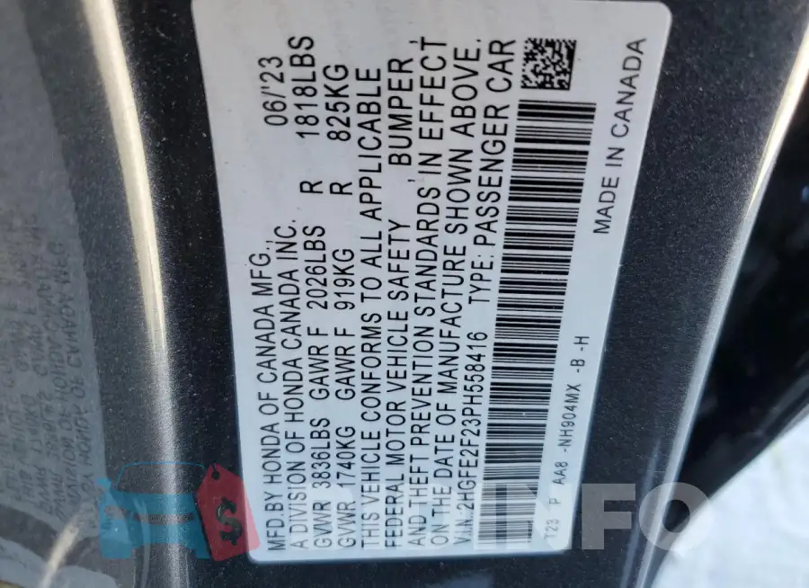 2HGFE2F23PH558416 Photo# 12