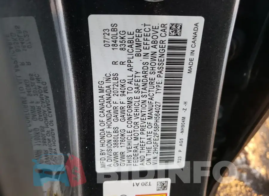 2HGFE2F58PH564027 Photo# 12