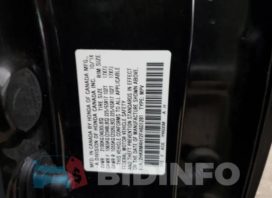 2HKRM4H72FH601281 Photo# 12