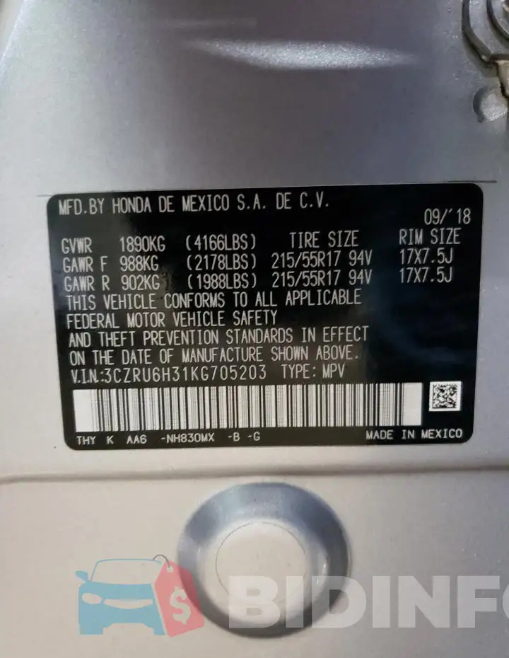 3CZRU6H31KG705203 Photo# 13