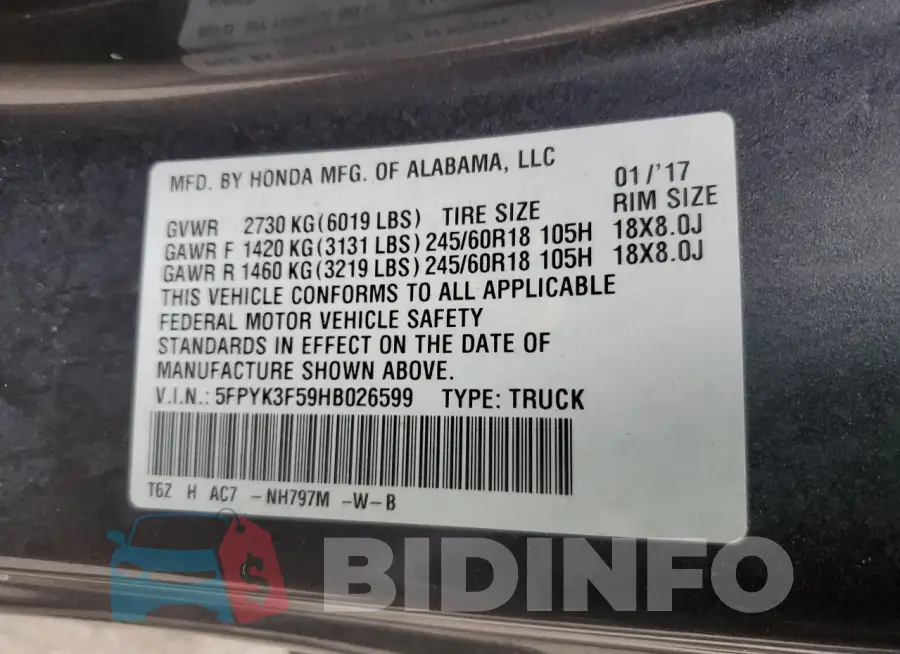 5FPYK3F59HB026599 Photo# 12