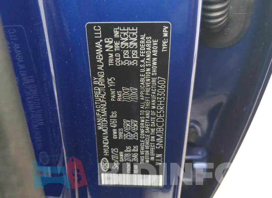 5NMJBCDE5RH330607 Photo# 12