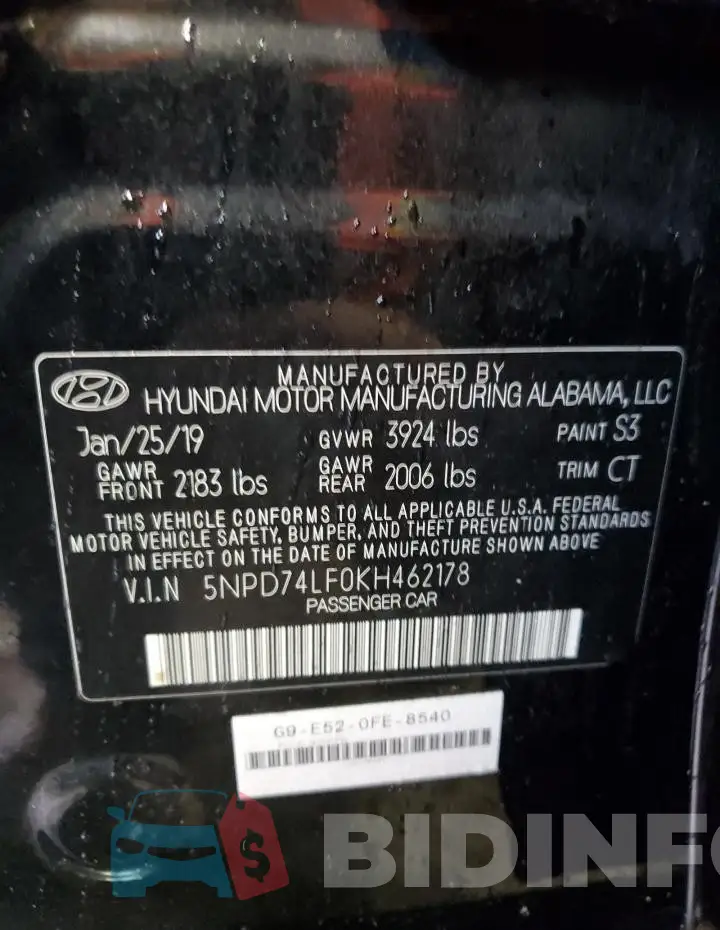 5NPD74LF0KH462178 Photo# 12