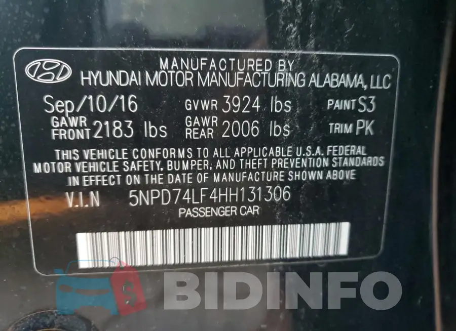 5NPD74LF4HH131306 Photo# 12