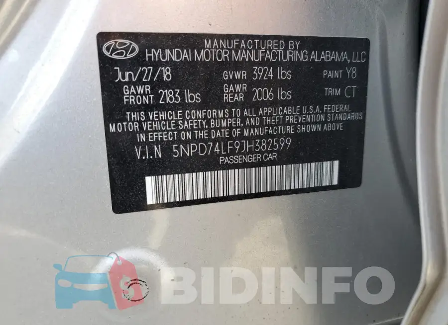 5NPD74LF9JH382599 Photo# 12