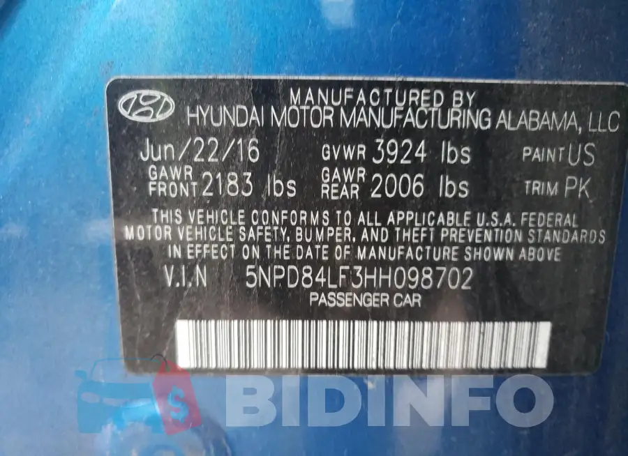 5NPD84LF3HH098702 Photo# 12
