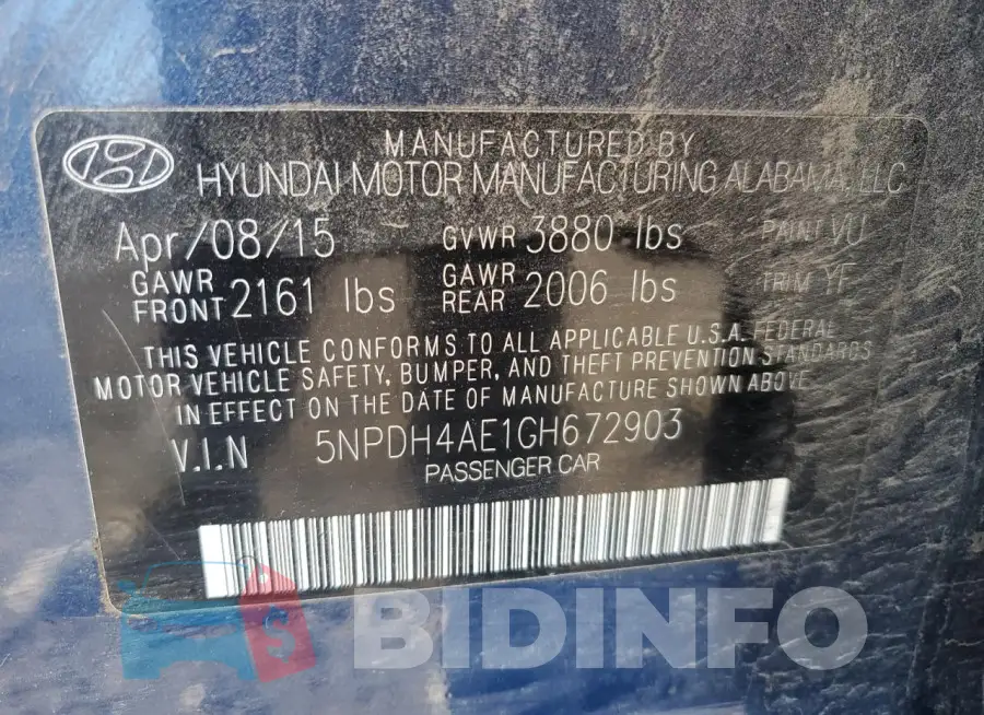 5NPDH4AE1GH672903 Photo# 12