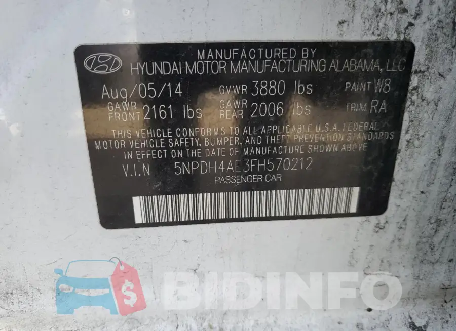 5NPDH4AE3FH570212 Photo# 12