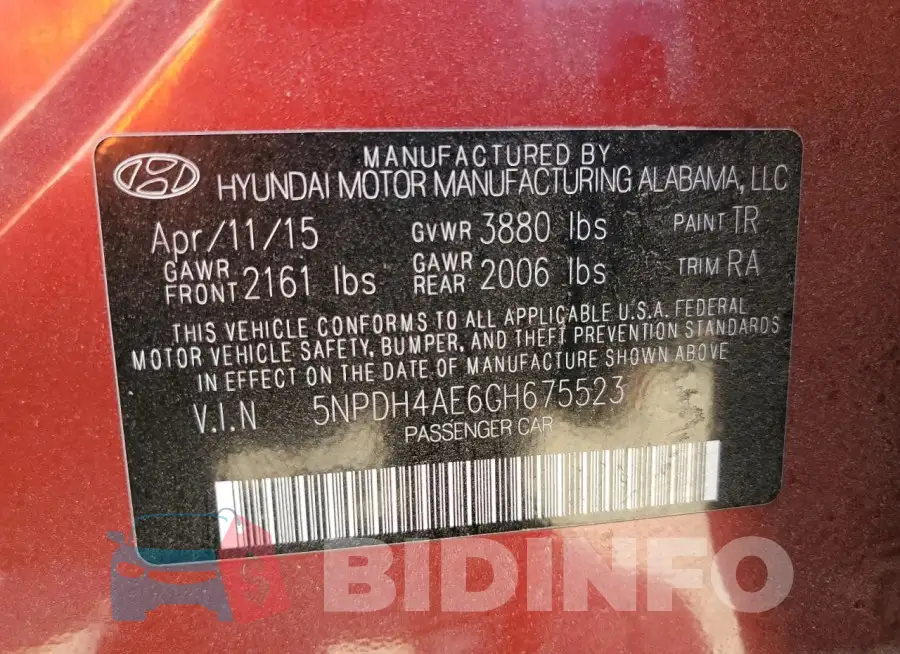 5NPDH4AE6GH675523 Photo# 12