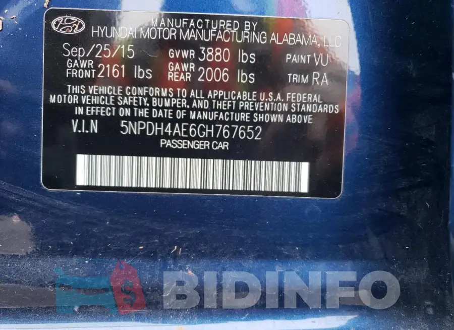 5NPDH4AE6GH767652 Photo# 12