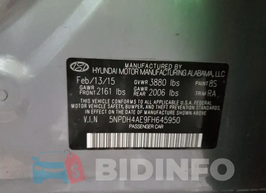 5NPDH4AE9FH645950 Photo# 12