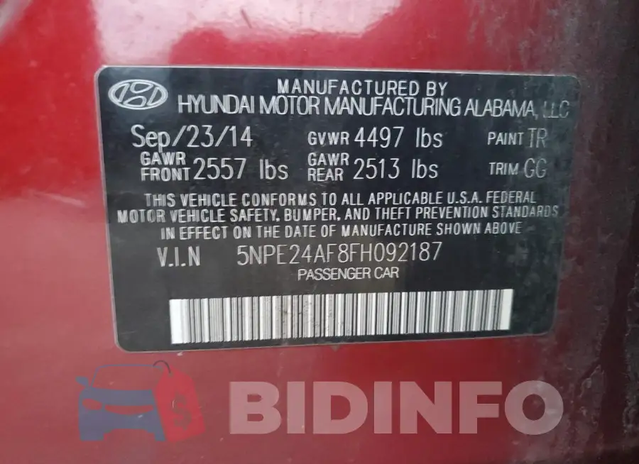 5NPE24AF8FH092187 Photo# 12