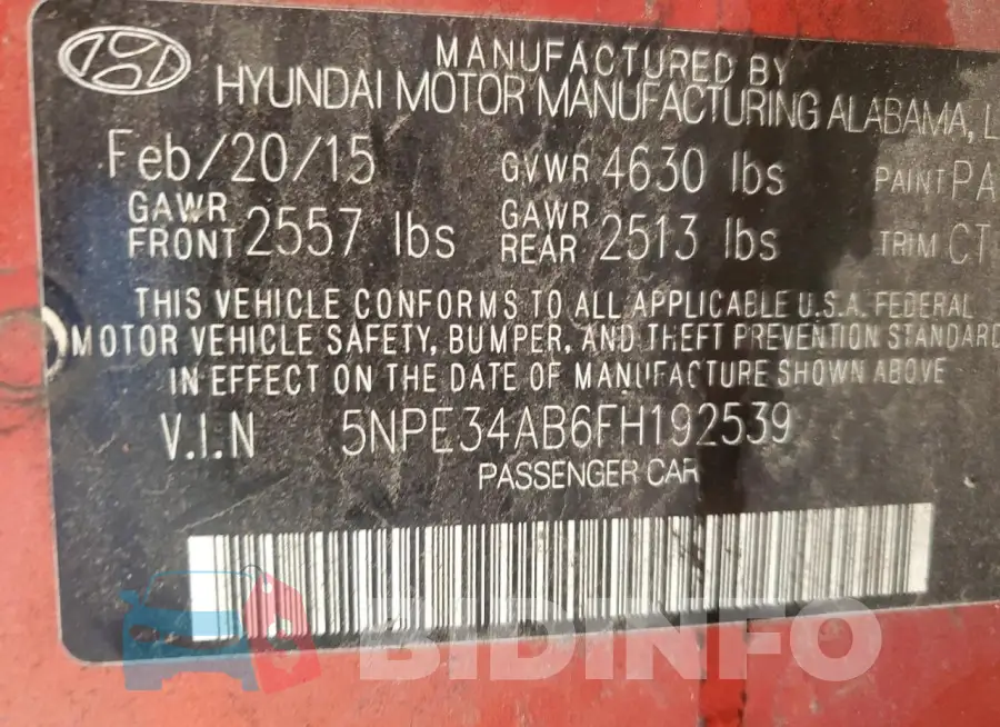 5NPE34AB6FH192539 Photo# 13