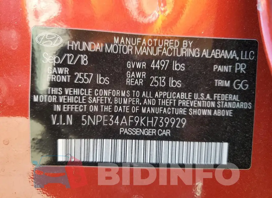 5NPE34AF9KH739929 Photo# 12