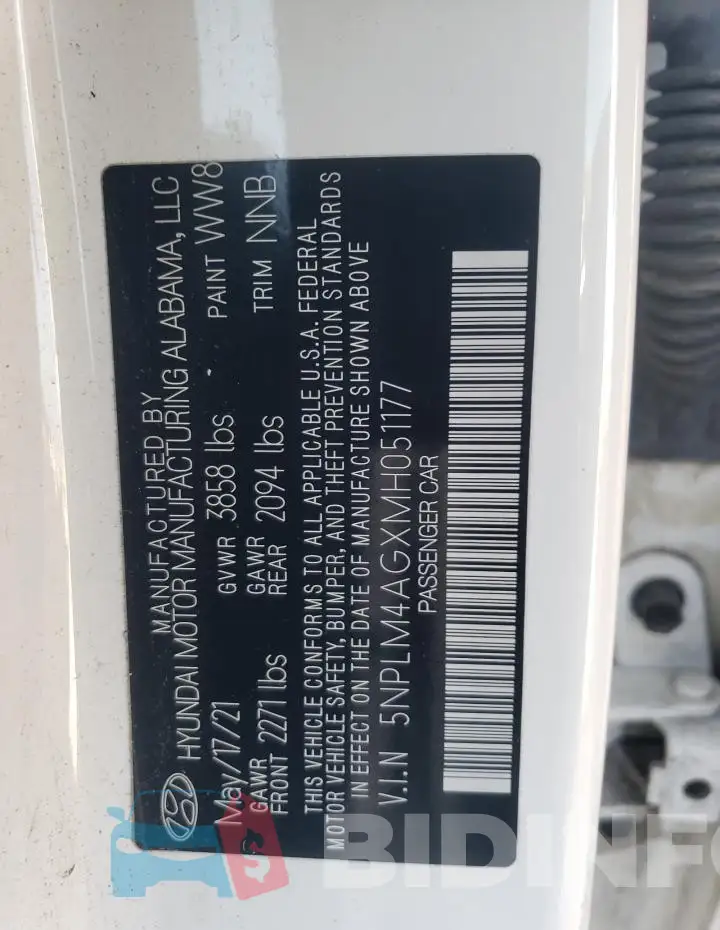 5NPLM4AGXMH051177 Photo# 13