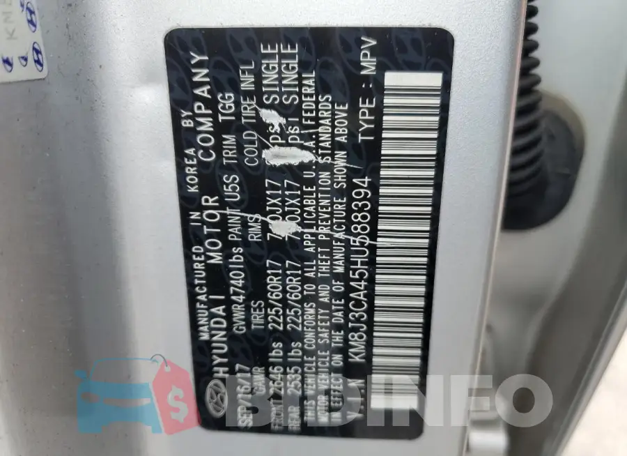 KM8J3CA45HU588394 Photo# 13