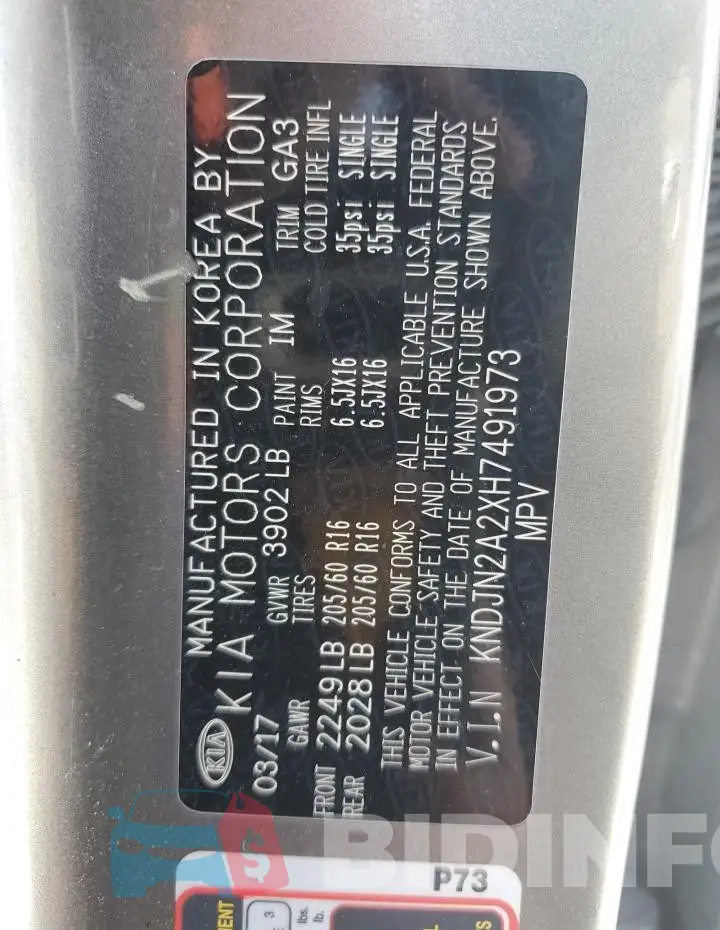 KNDJN2A2XH7491973 Photo# 12