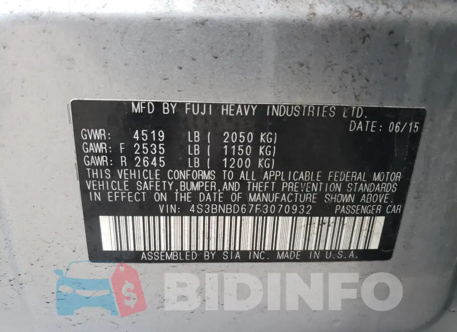 4S3BNBD67F3070932 Photo# 13