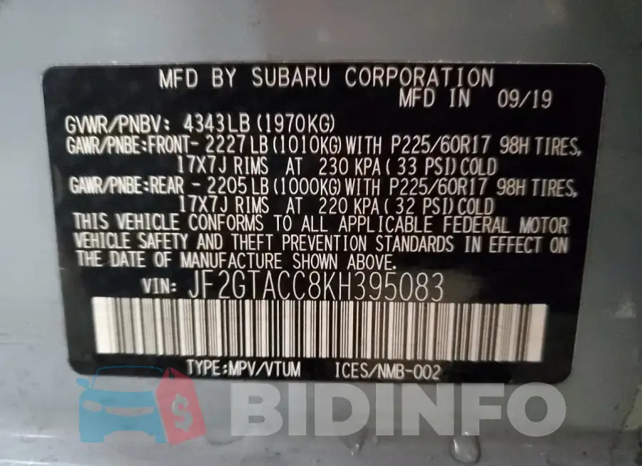 JF2GTACC8KH395083 Photo# 13