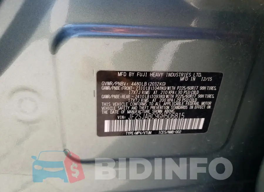 JF2SJABC9GH506815 Photo# 13
