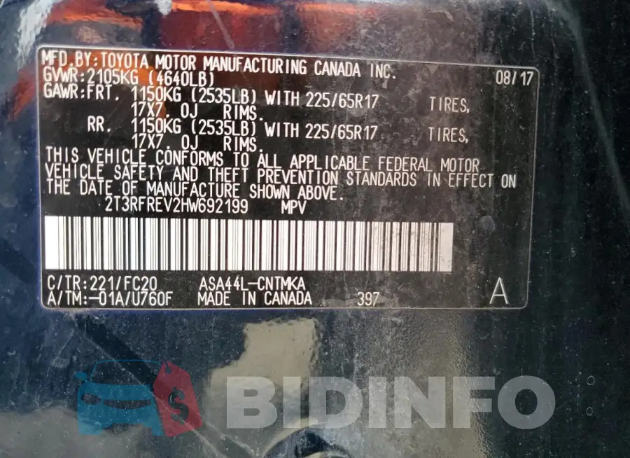 2T3RFREV2HW692199 Photo# 13