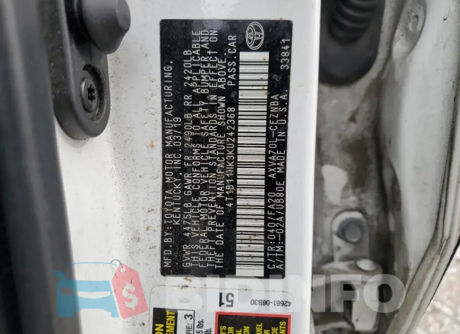 4T1B11HK3KU242368 Photo# 12