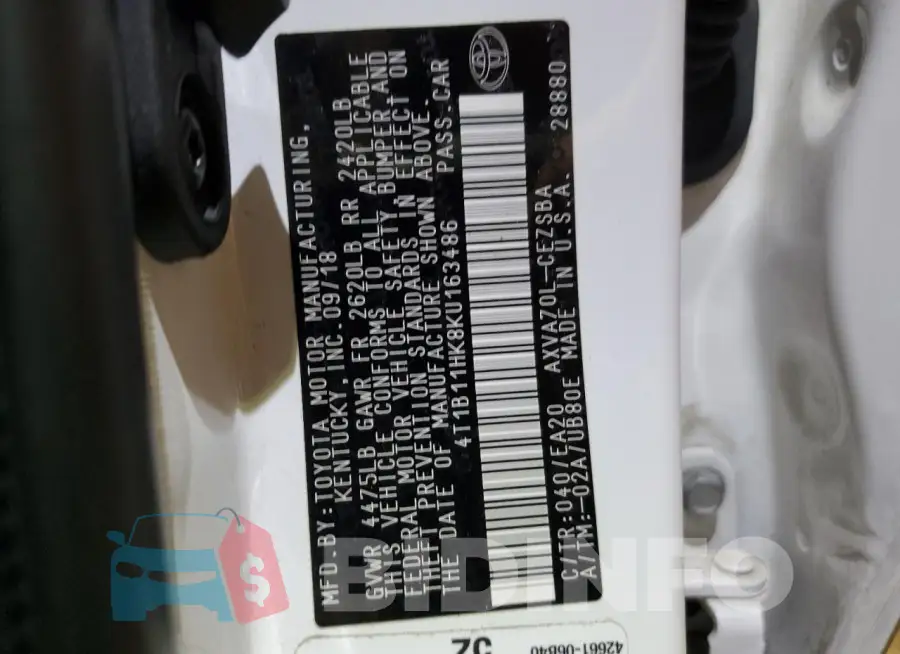 4T1B11HK8KU163486 Photo# 12