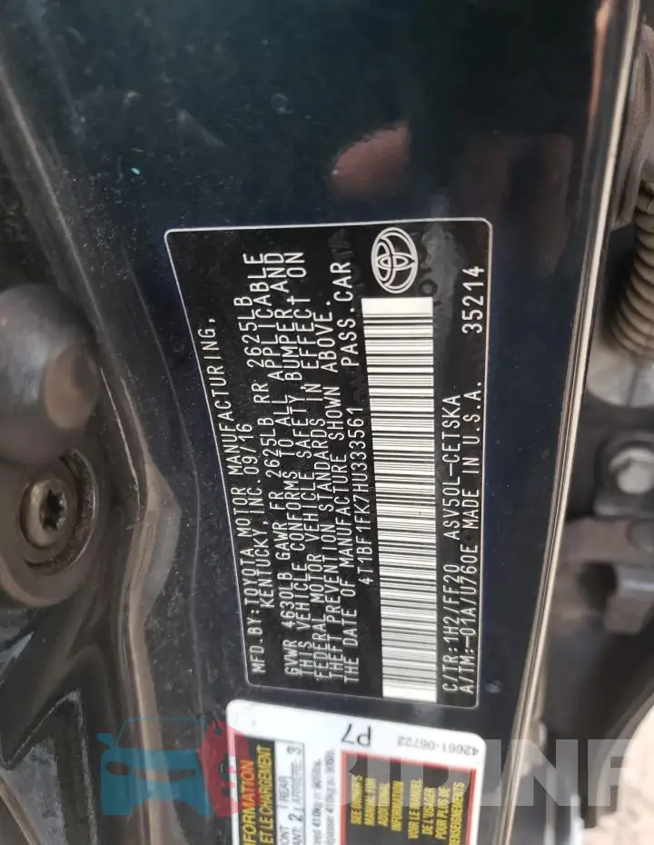 4T1BF1FK7HU333561 Photo# 12