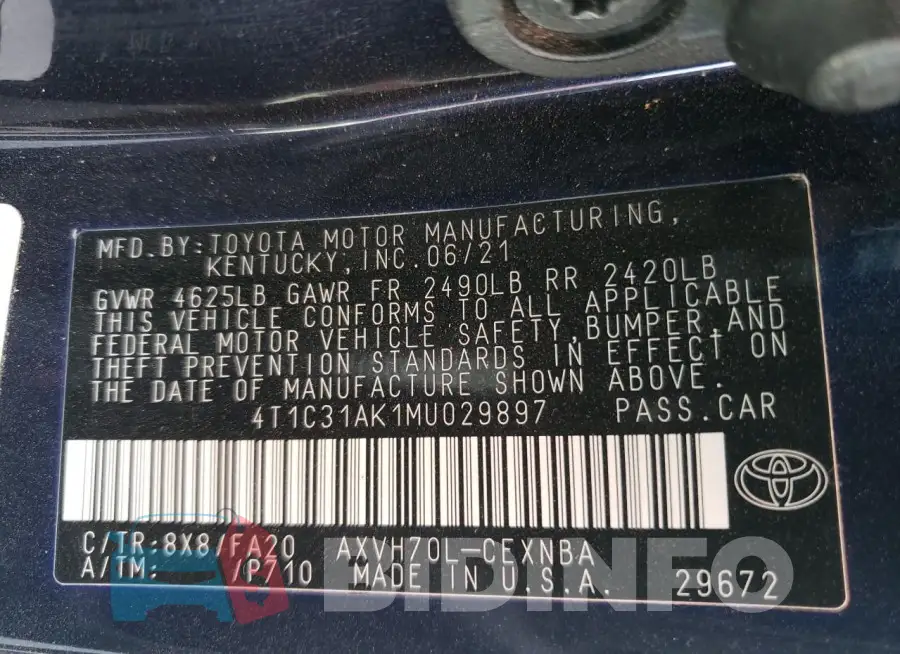 4T1C31AK1MU029897 Photo# 12