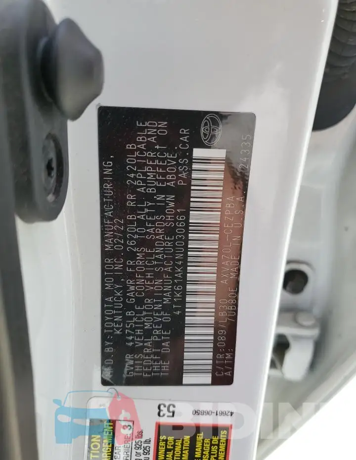 4T1K61AK4NU030661 Photo# 13