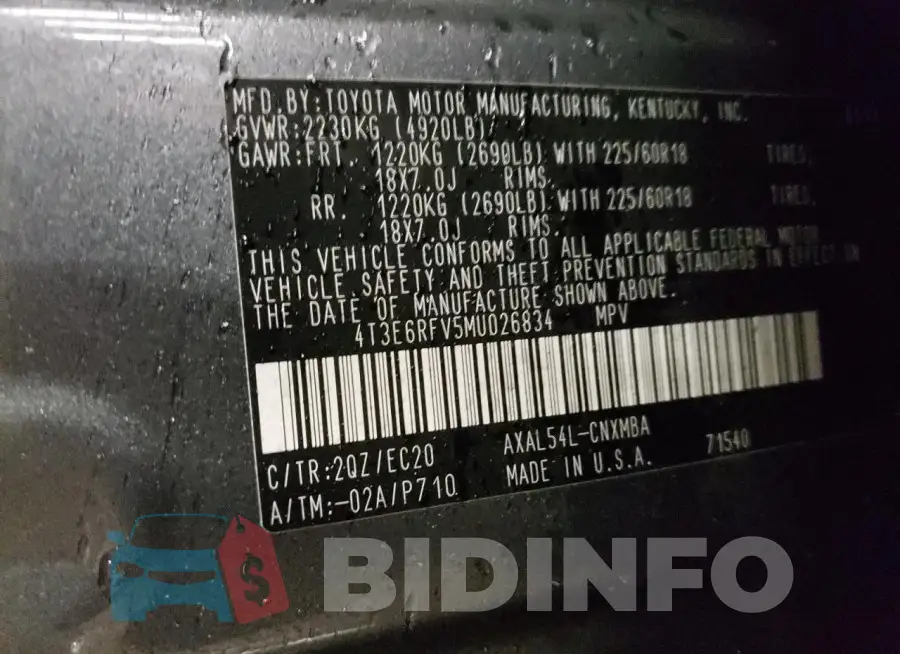 4T3E6RFV5MU026834 Photo# 13