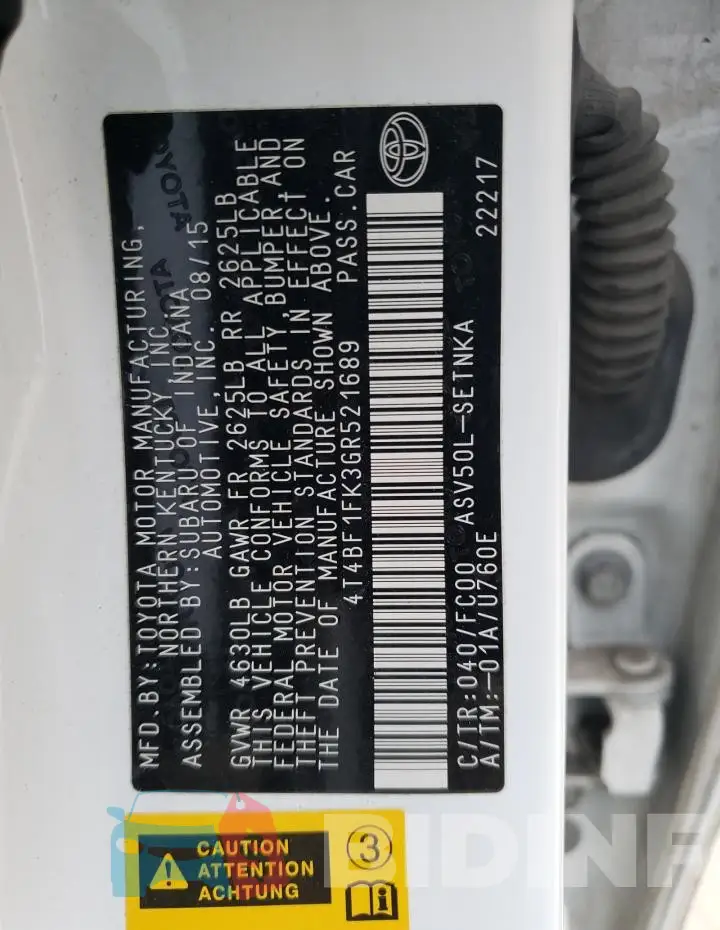 4T4BF1FK3GR521689 Photo# 12