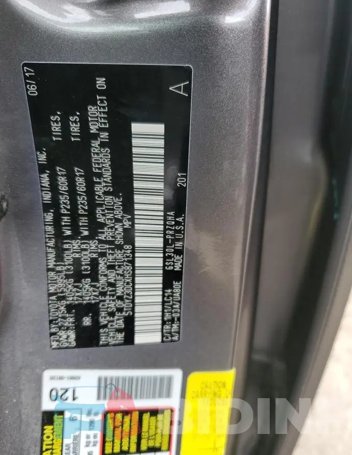 5TDYZ3DCXHS871348 Photo# 13