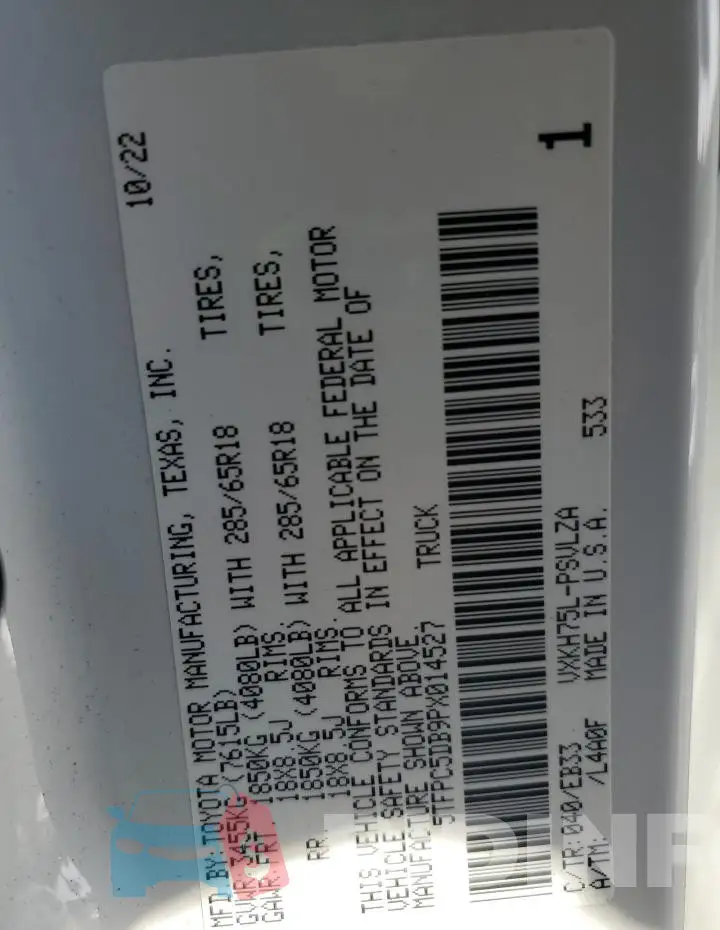 5TFPC5DB9PX014527 Photo# 12