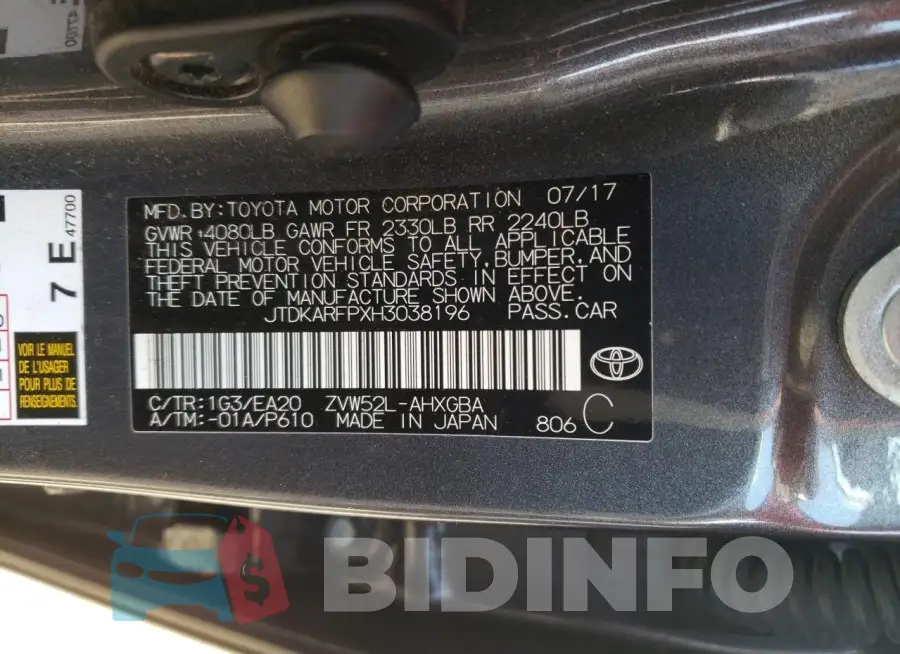JTDKARFPXH3038196 Photo# 13