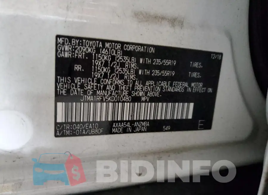 JTMA1RFV5KD010480 Photo# 12