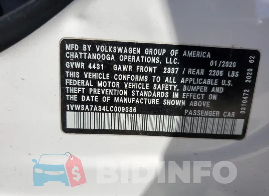 1VWSA7A34LC009386 Photo# 12