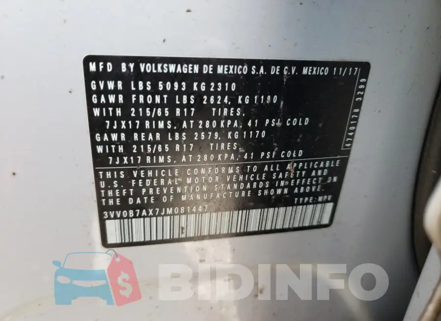 3VV0B7AX7JM081447 Photo# 13