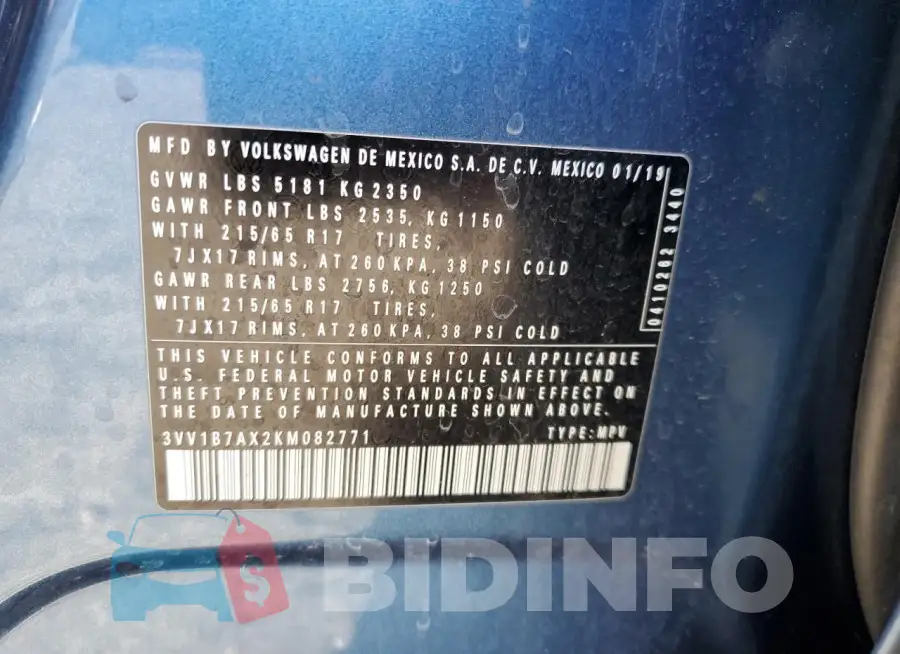 3VV1B7AX2KM082771 Photo# 13
