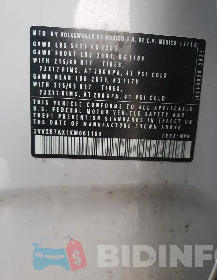 3VV2B7AX1KM061186 Photo# 12