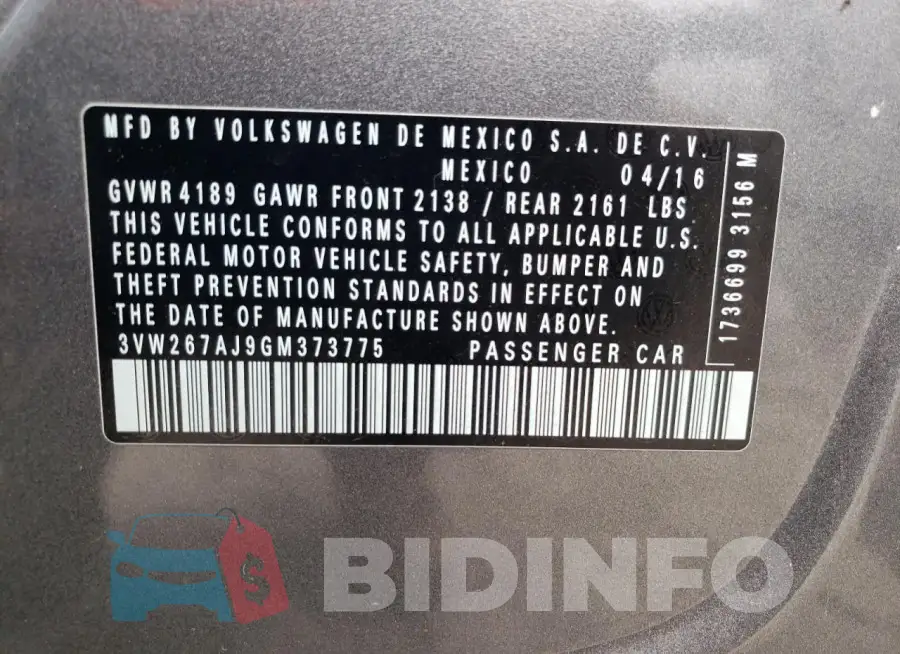 3VW267AJ9GM373775 Photo# 12