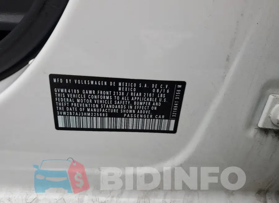 3VW2B7AJ3HM225683 Photo# 12