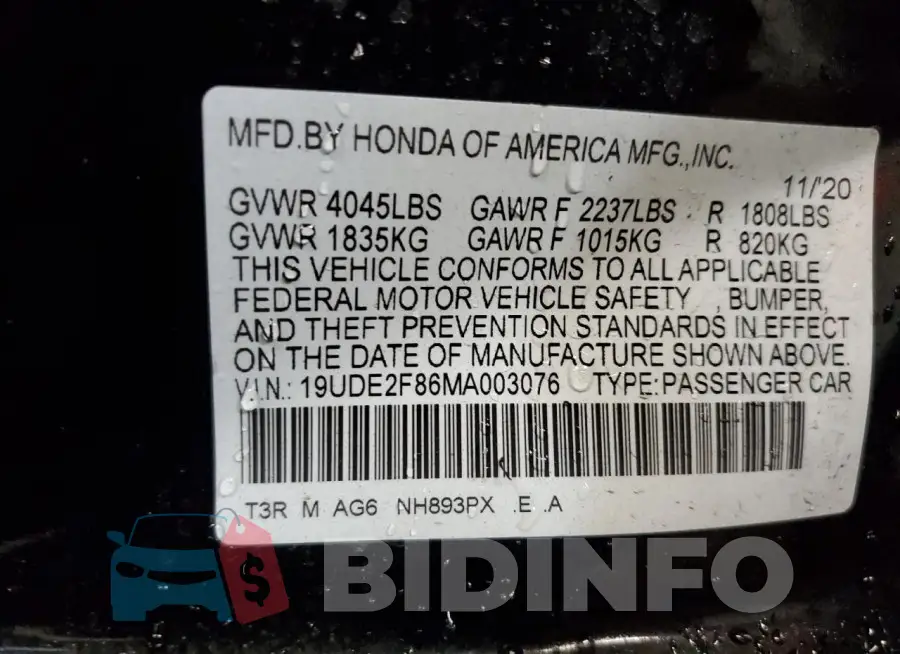 19UDE2F86MA003076 Photo# 12