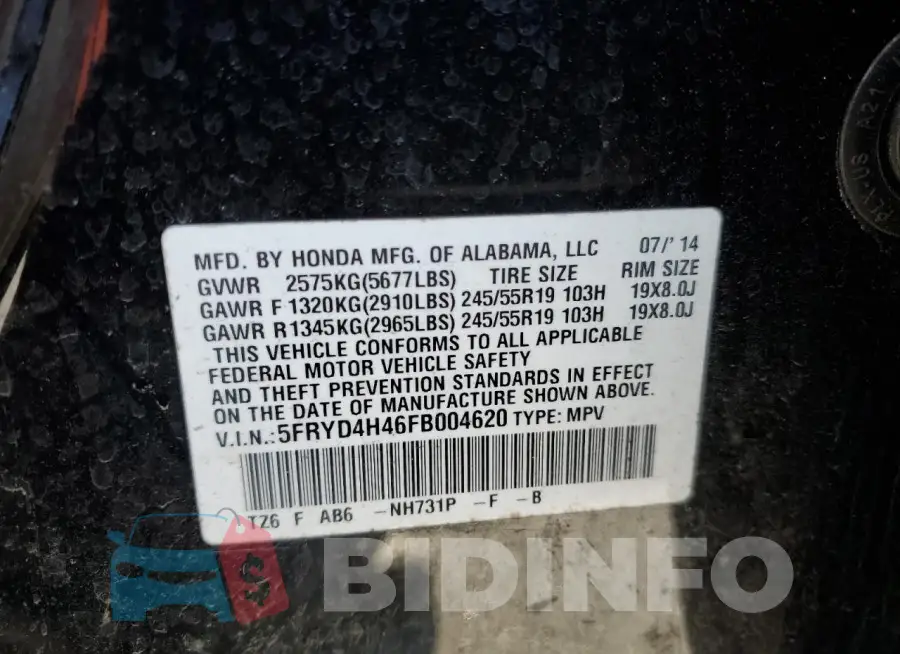 5FRYD4H46FB004620 Photo# 14