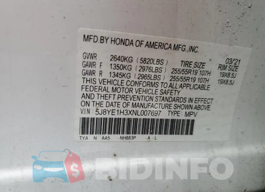5J8YE1H3XNL007697 Photo# 13