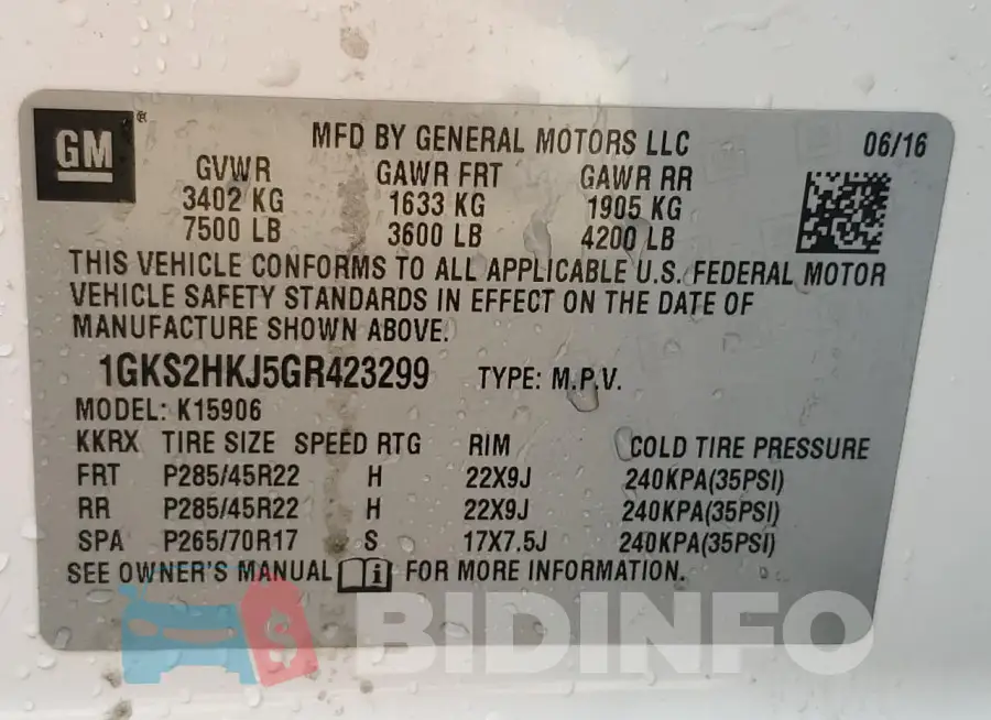 1GKS2HKJ5GR423299 Photo# 13