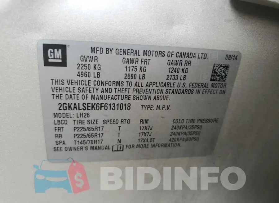 2GKALSEK6F6131018 Photo# 12