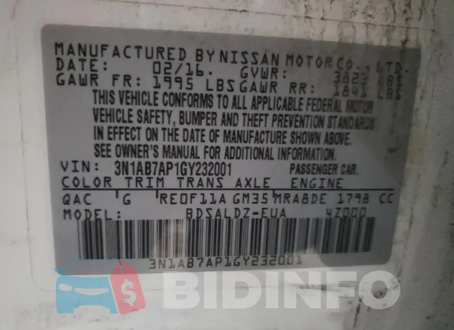 3N1AB7AP1GY232001 Photo# 12